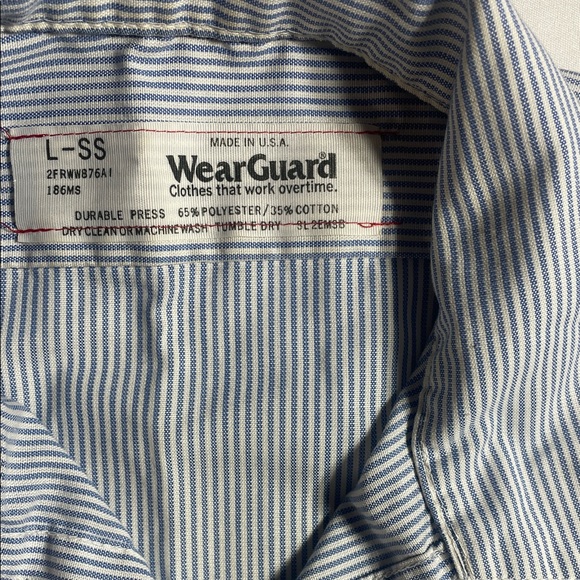 Vintage Men's Light Blue Striped Short Sleeve Button-Down Shirt - Picture 2 of 8